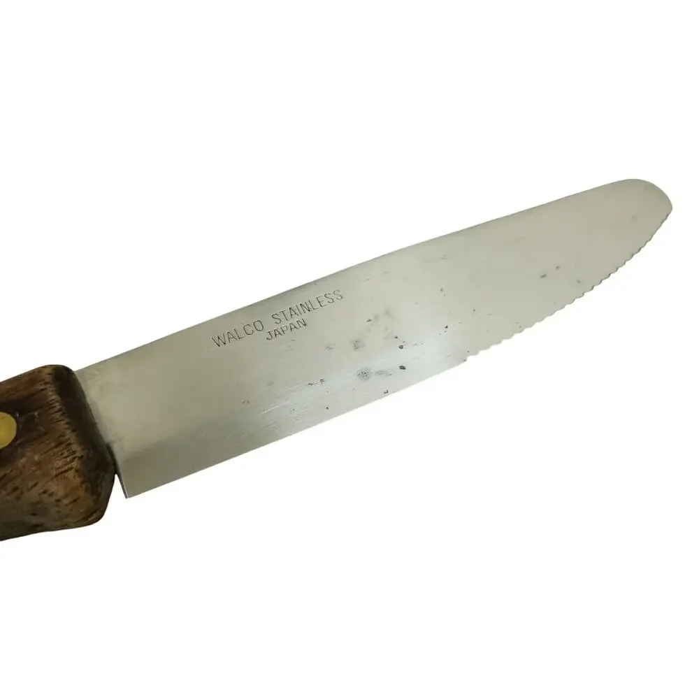 Set of 5 Walco Stainless Serrated Steak Knives Meat Dinner BBQ Wood Handles
